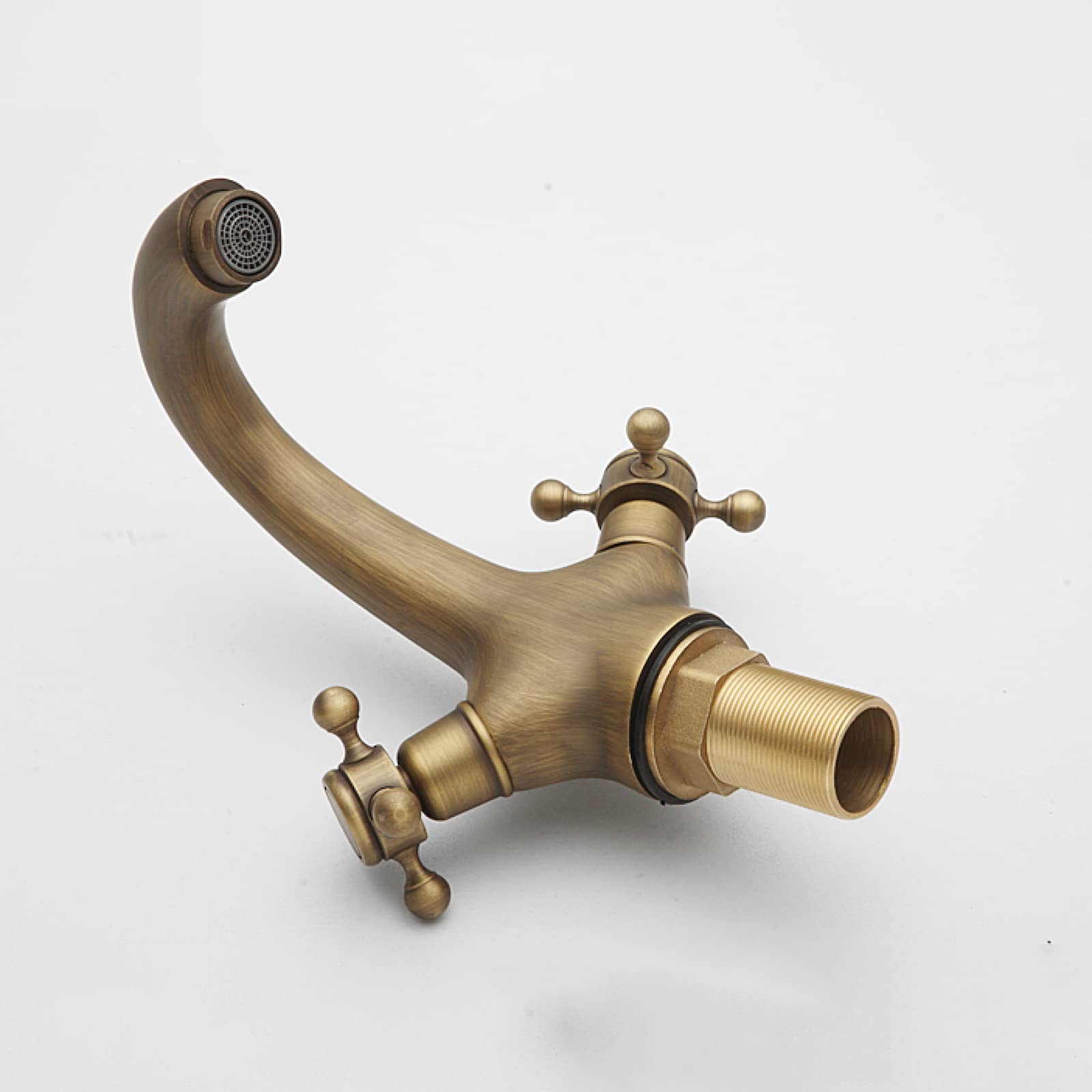 Grifo de Lavabo Antiguo para baño, Grifo de Doble manija, Mezclador de Agua fría y Caliente, un Solo Orificio, latón B (Color: A)