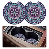 tifanso 2 Pack Car Coasters for Drinks Absorbent - 2.75 inch Cute Car Coasters for Cup Holders, Cup Holder Coasters for Car, Car Accessories for Women (Mandala)