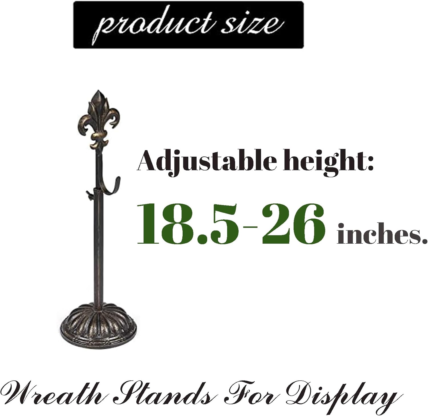 Wreath Stand for Display, Iron Standing Wreath Holder Adjustable 18.5-26 inches H, Bronze
