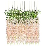 FOEVAFLO 12 Pack Artificial Wisteria Flowers Fake String Silk Vine Garland Hanging Plant for Wedding...