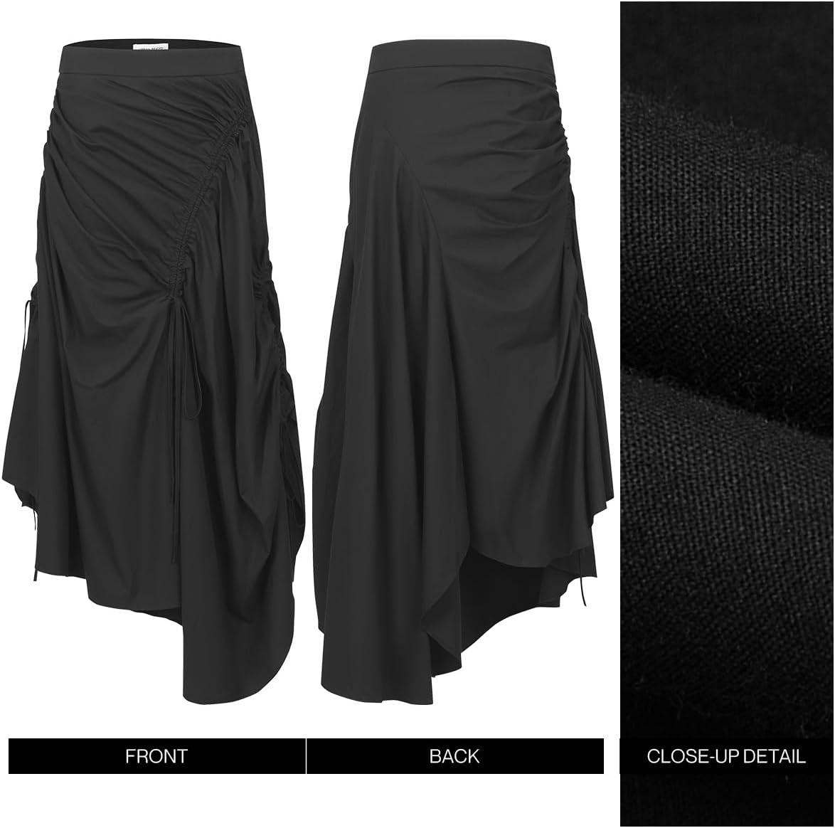 URBAN REVIVO Women's Ruffle Skirts Drawstring Ruched Asymmetrical A-Line Midi Skirt with Slit Sexy Y2K Trendy - Image 3
