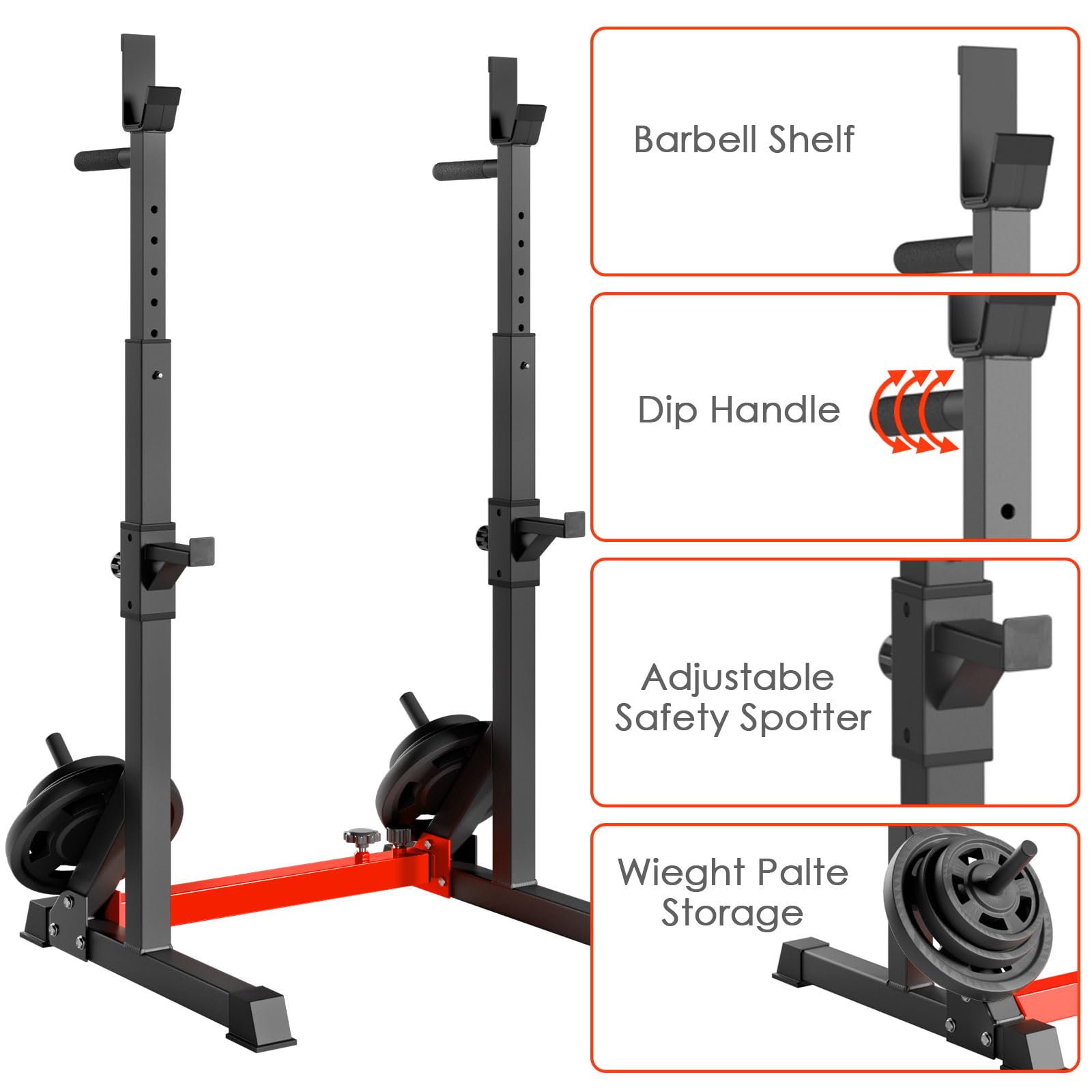 LIFERUN Squat Rack Hantelständer, Kniebeugenständer, verstellbare Langhantelablage höhenverstellbar, Multifunktions Barbell Rack für für Sportstudio Zuhause Gewichtheben Bankdrücken bis 250 kg
