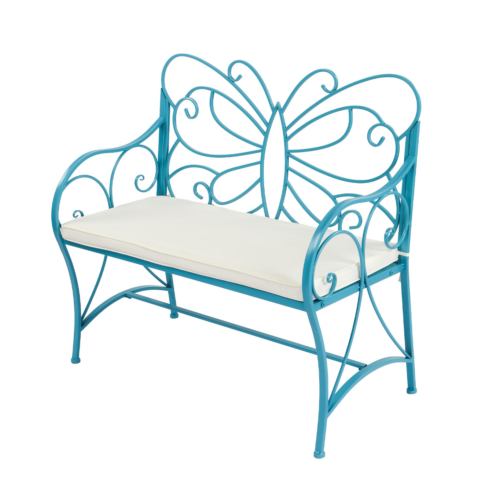 VINGLI Garden Bench with Seat Cushion, Butterfly Designed Backrest, Blue