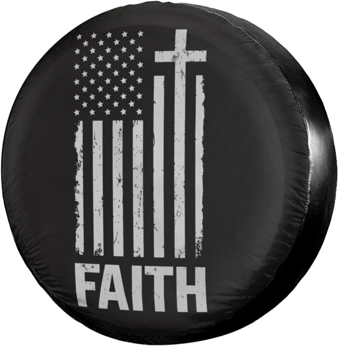 Christian Distressed White USA Flag Spare Tire Cover Dust-Proof Wheel Tire Cover Fit Trailer, RV, SUV and Many Vehicle 15 Inch