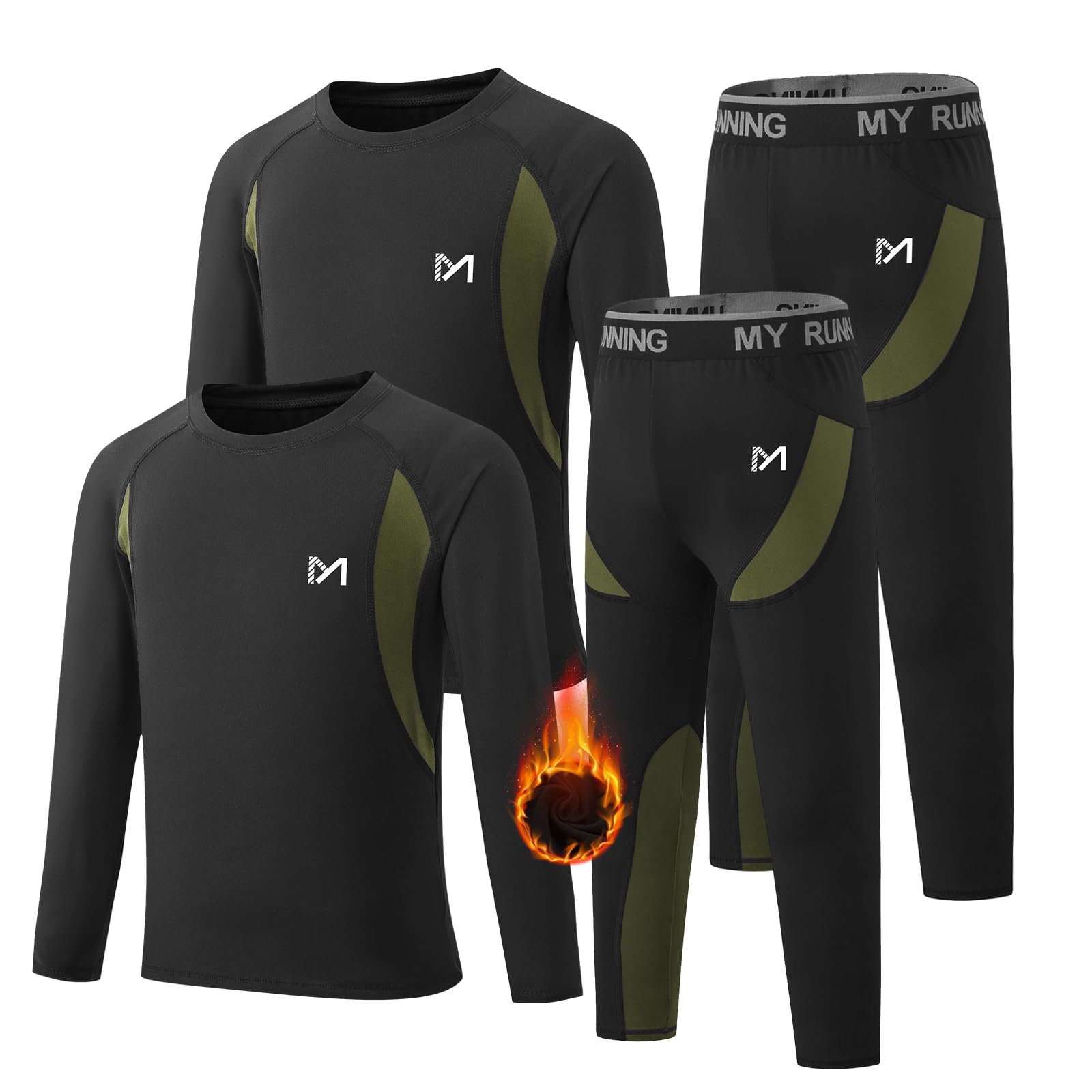 MEETYOO 2/4 PCS Boys Thermal Underwear Set,Lined Compression Base Layer for Boy, Fleece Lining Winter Long Johns for Kids