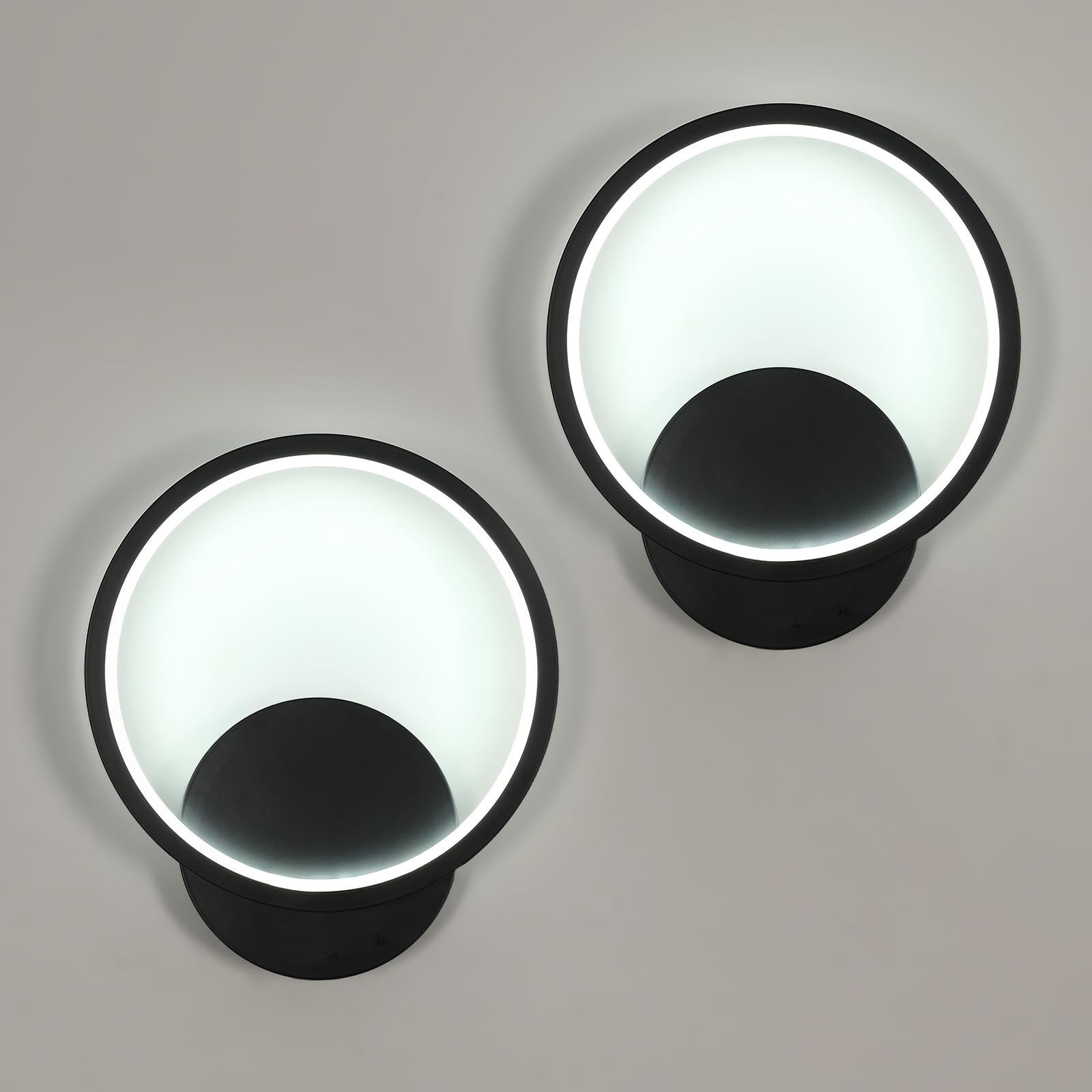 Toolight 2 Pièces Applique Murale 12W 6500K Noir Ø20cm Salon Chambre