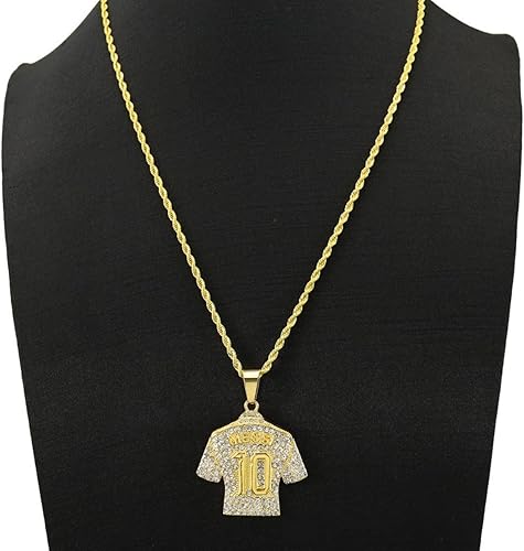 Miniatura 6 de LOK68 Collar con colgante de jersey de fútbol americano helado para hombres y niños, número 7número 10número 12cuello de jersey, hiphop CR7 Mes-si
