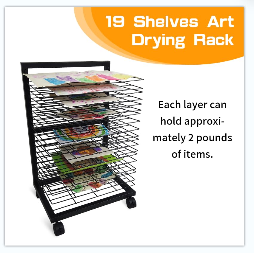 Image of TONGMO Art Drying Rack - Multi-functional Art Storage Rack with Wheels, 19 Removable Shelves for Classroom and Art Studio Use, Ideal for Paint Drying