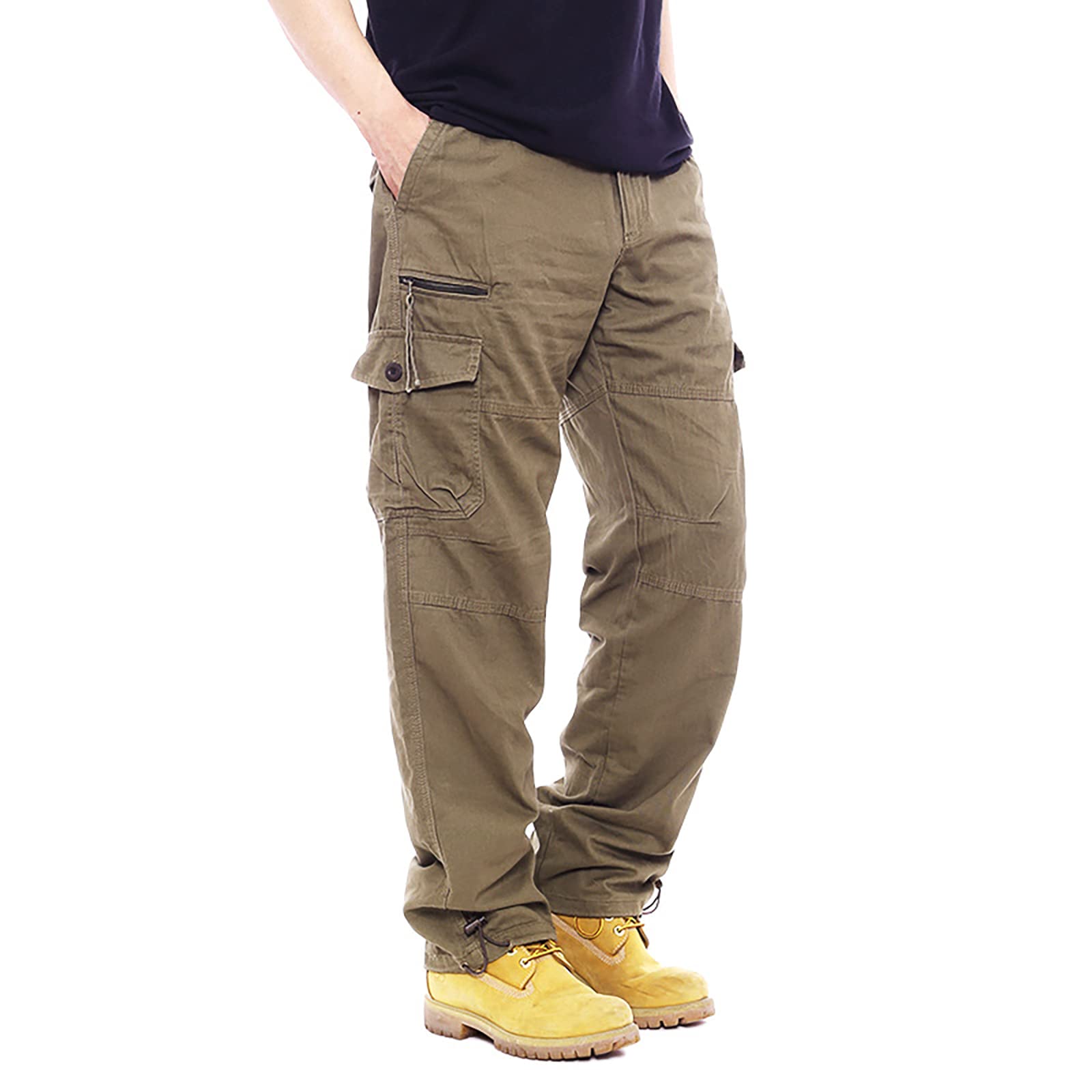 Angbater Loose Fit Men’s Tactical Cargo Pants Casual Straight Pants Cotton Hiking Workout Pants with Pockets Army Yellow