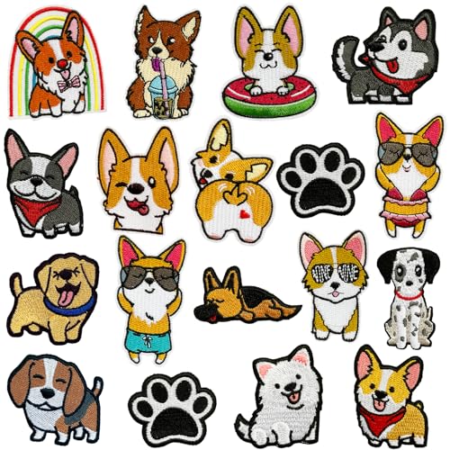 18PCS Cute Cat Embroidery Patches Iron on/Sew on Appliqus Patches for Clothes Jackets Jeans Bags DIY Decorative (Dog 18PCS)