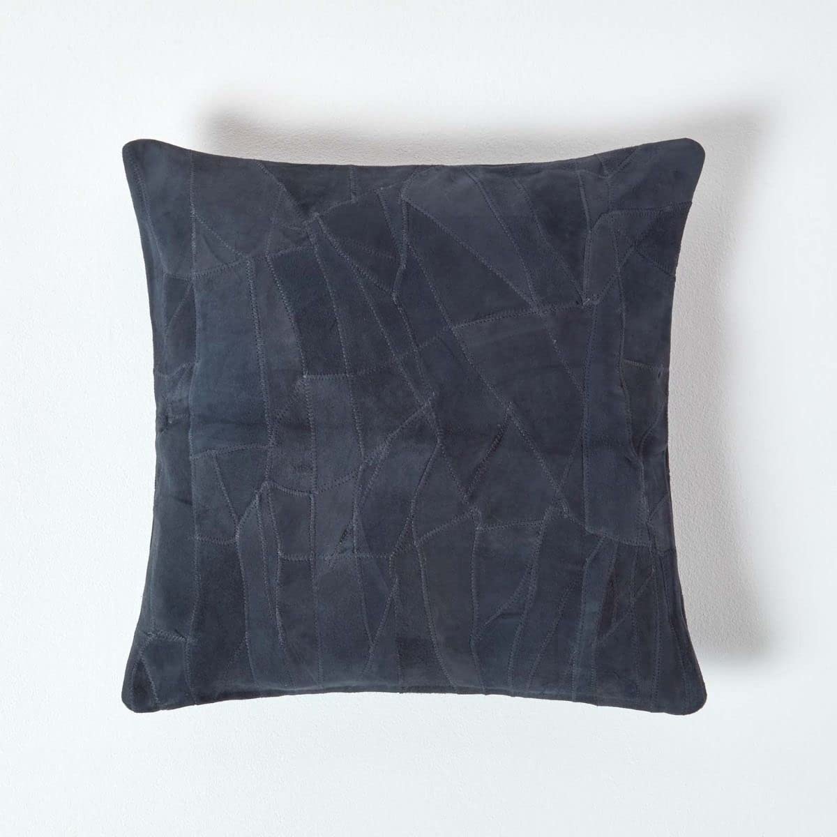Homescapes (Navy) Real Leather Suede Cushion With Feather Filling