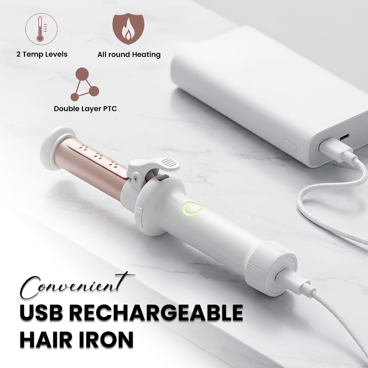 Cordless Curling Iron, Mini Curling Iron, Travel USB Rechargeable Ceramic Curling Wand,Hair Straightener and Curler 2 in 1, Mini Flat Iron with Auto Temp Setting, Curlers for Short Hair