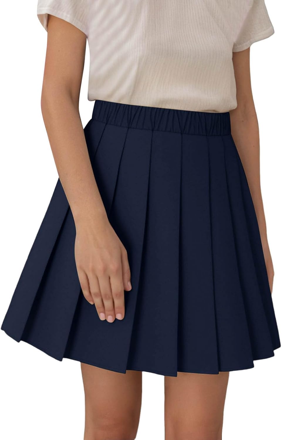Girls School Uniform Pleated Skort Elastic High Waist Pull On Mini Skirts