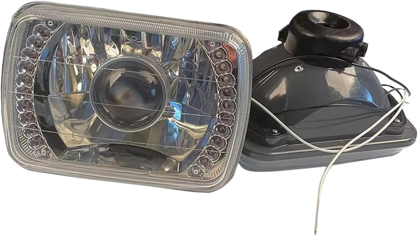 Car Square Headlights Modification White 7 Inch LED Lens Universal Daytime Running Lights SUV Pickup Truck Black Headlamp