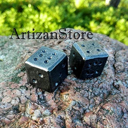 ARTIZANSTORE Six Sided dice, Hand Forged. Hand Forged Steel dice, Pair.