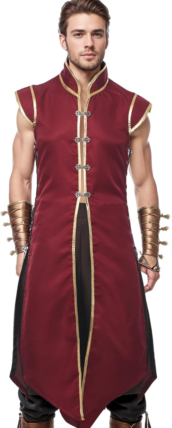 Men’s Medieval Viking Vest, Renaissance Sleeveless Tunic Tops Vintage Long Vest Knight Cosplay Costume