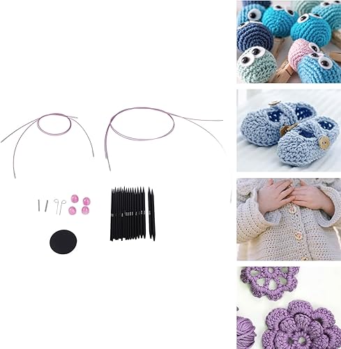 Miniatura 5 de Pssopp Juego de agujas intercambiables de 3 a 0.315 in, juego de agujas circulares para tejer, ergonómicas, con bolsa de almacenamiento, para