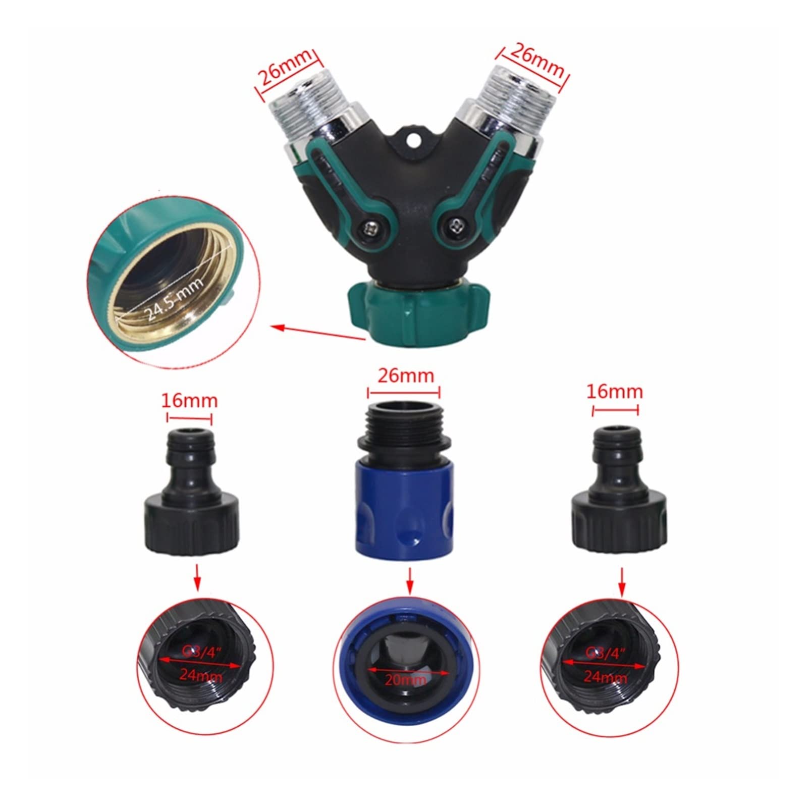 Adaptador de Conector de Utilidad Adaptador de Conector de Manguera 1 Juego de Kits Deua Rosca Estánde 3/4 de Pulgada Conector Recto Y de 4 Vías Accesorios para de Riego de Jardín/Cctor de 4 Vías