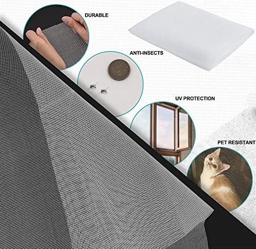 Gendako Fibreglass Window Screen Mesh 1.2*2.5m Insect Screen for Windows Mosquito Net Window Fly Screen Window Fly Screen Mesh Roll Fiberglass Insect Mesh Screen with Cleaning Brush for Doors, White