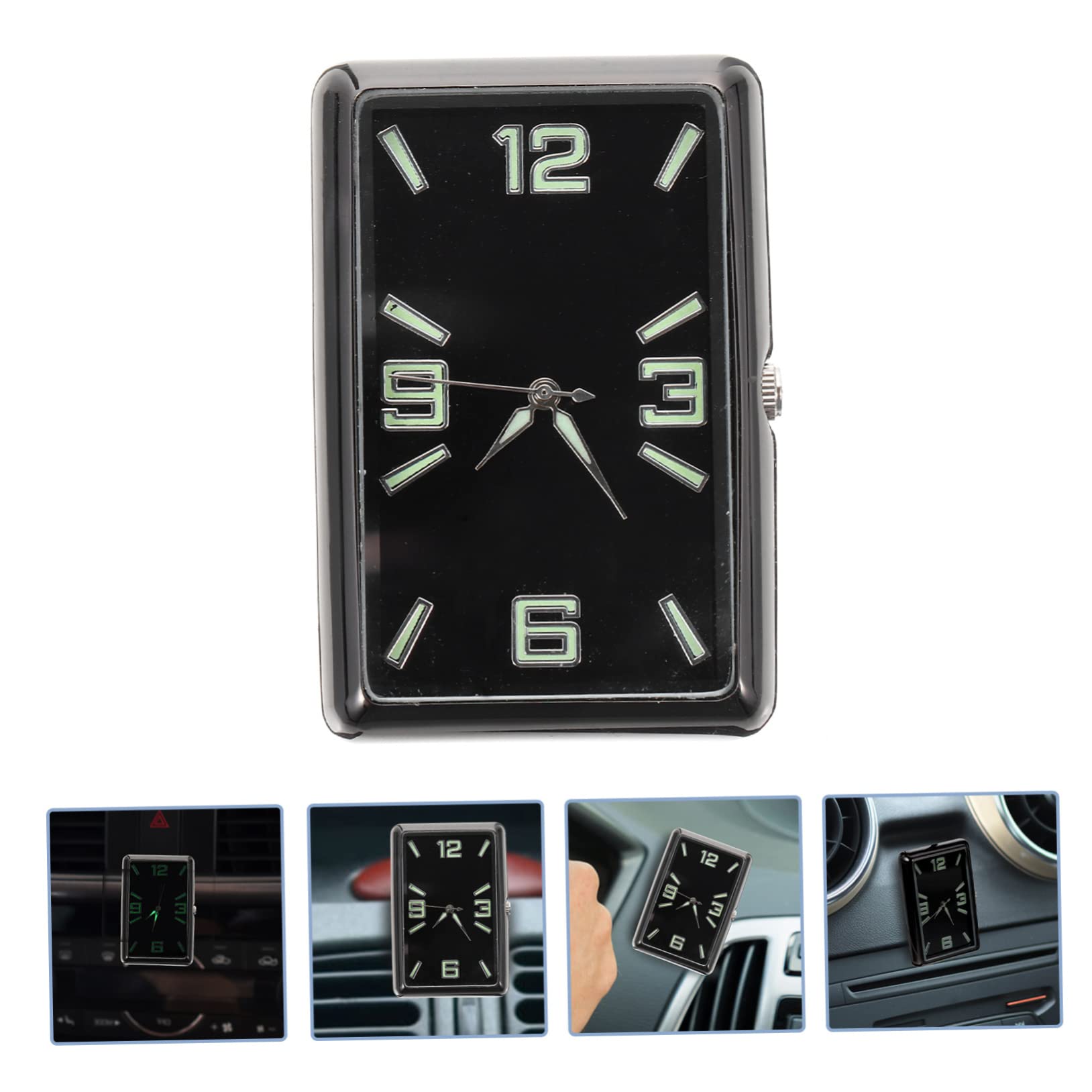 Reloj Cuadrado del Coche Negro de Aleación y Vidrio | Pequeño Reloj Analógico a Pilas, Diseño Simple y Elegante, Accesorio Ligero para Hogar y Escuela