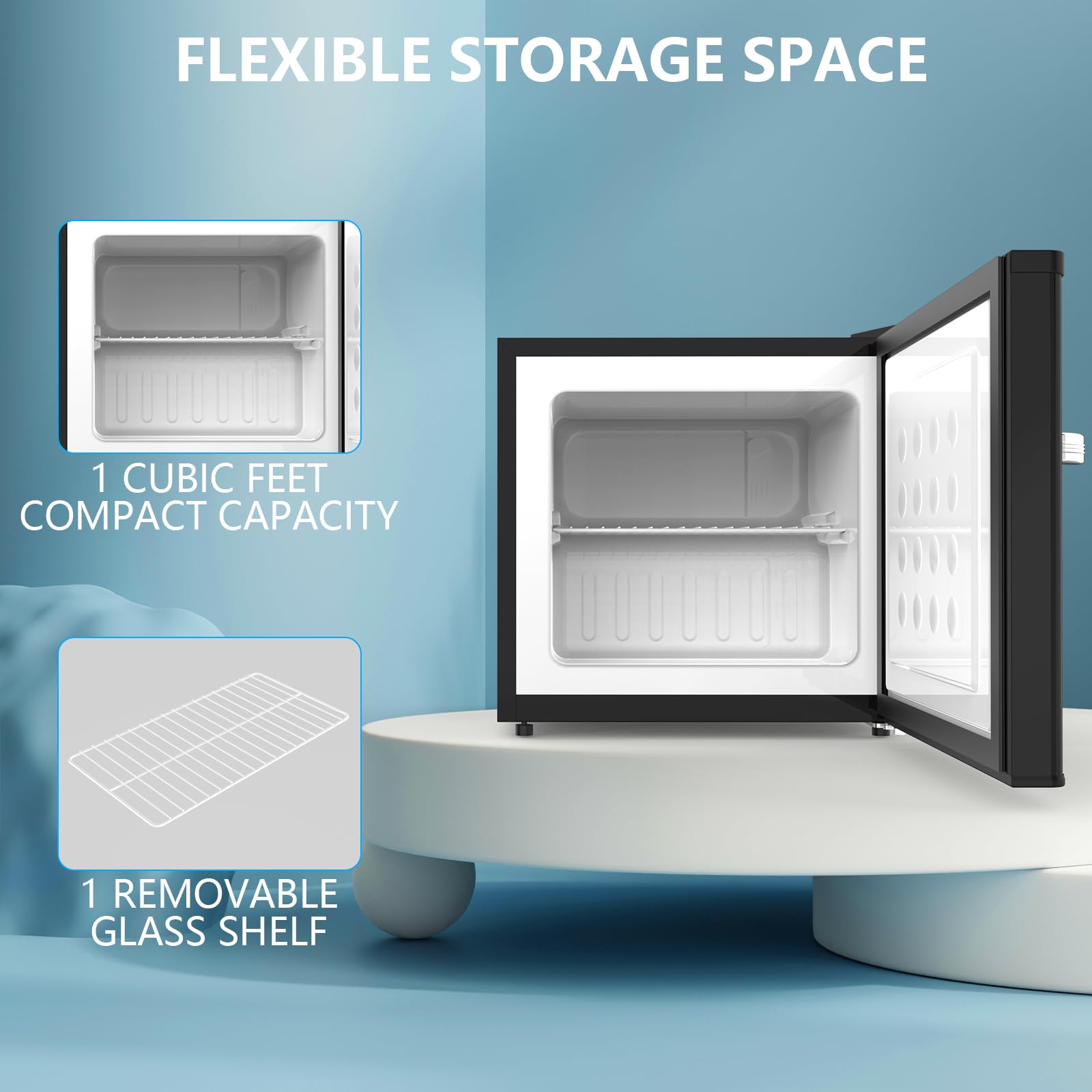 Cowsar 1.2 Cu.Ft Compact Freezer, Upright Freezers With Handle, Removable Shelves, Adjustable Thermostat, Low Noise Stand Up Congelador For Dorm, Office, Commercial,Black on Fridge.com - View 5