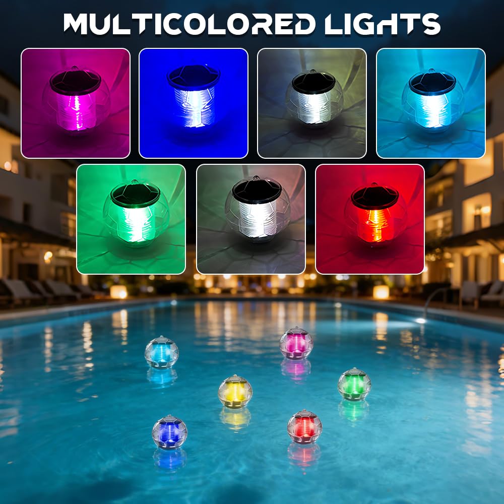 Solar Schwimmkugel, SGZIOO 2 Stück Solar schwimmende Poolbeleuchtung mit 7 RGB Farbwechsel, Wasserdichte Pool Lichter Schwimmend, Schwimmende Solarleuchten für Dekoration von Schwimmbädern, Hofstraßen