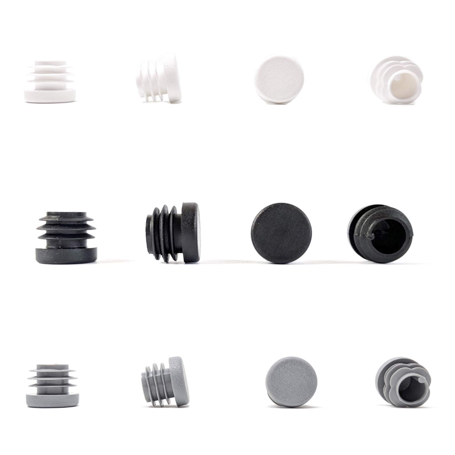 Round Tube Inserts End Caps, Varierty of Sizes in Black, White or Grey - Made in Germany (Please see diagram before ordering) 20mm, White, Pack of 8