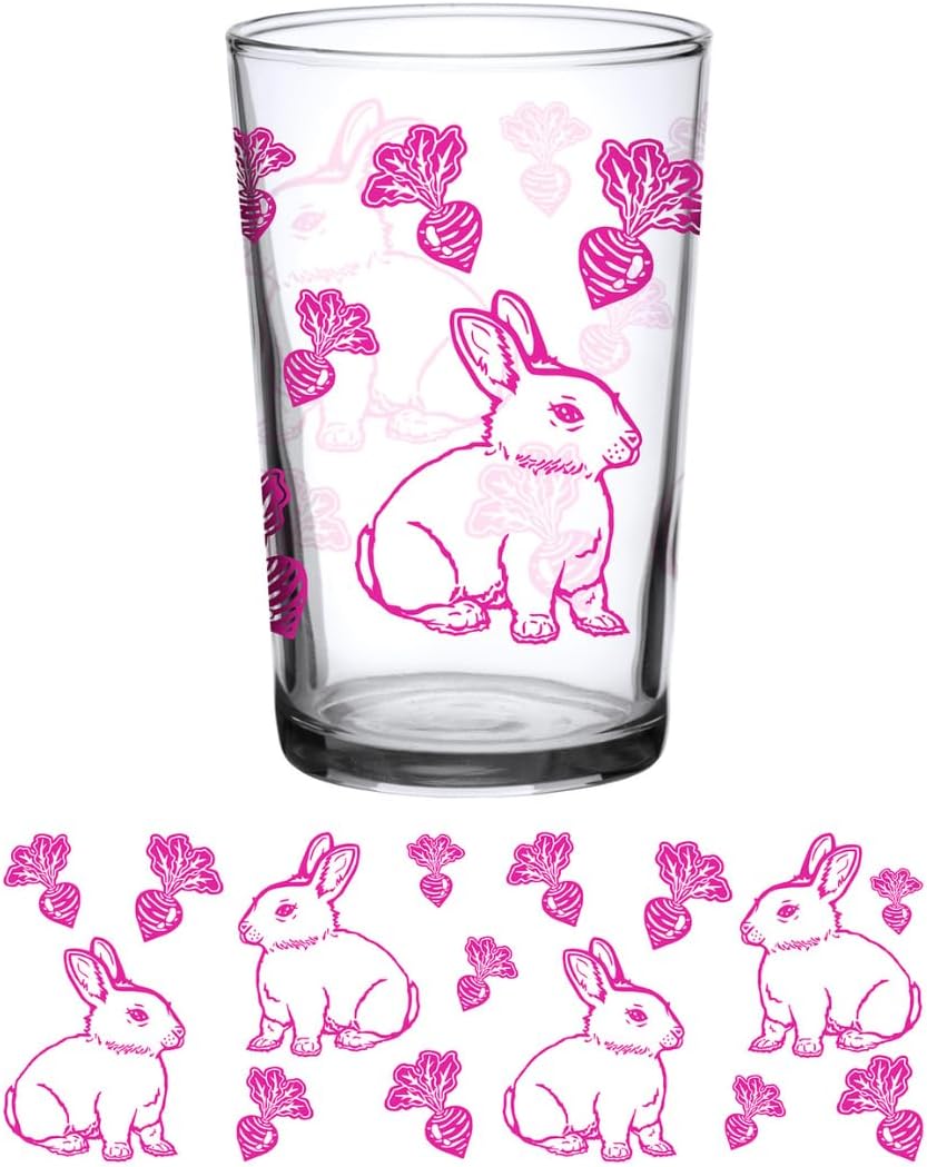 DOWN TO EARTH BASICS Cute Animal Drinking Glass Set 7 oz Glasses for Kids and Adults Set of 4 with Ducky Bunny Puppy and Kitty Artwork - Image 2