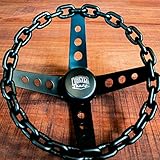 11' Matte Black Chain Steering Wheel 4 Spoke with Engraved Smooth FS Horn Button