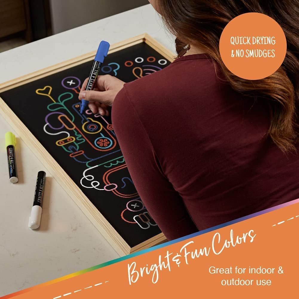Crafts 4 All Liquid Chalk Markers for Blackboard Signs, Bistro Menu, Car Window Glass - Dry Erase, Washable - 13 Colored Chalk Pens w/Reversible Tips & Tweezers - Bonus White Chalkboard Marker - Image 4