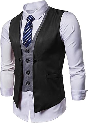 Amazon.com: HSLS - Chaleco para hombre, cuello en V, ajustado, falso, de  dos piezas, formal : Ropa, Zapatos y Joyería