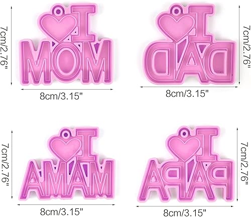 Miniatura 2 de Molde de silicona para llavero de palabras de mamá con texto en inglés I Love Mom molde de fundición de resina epoxi para bricolaje día de la madre