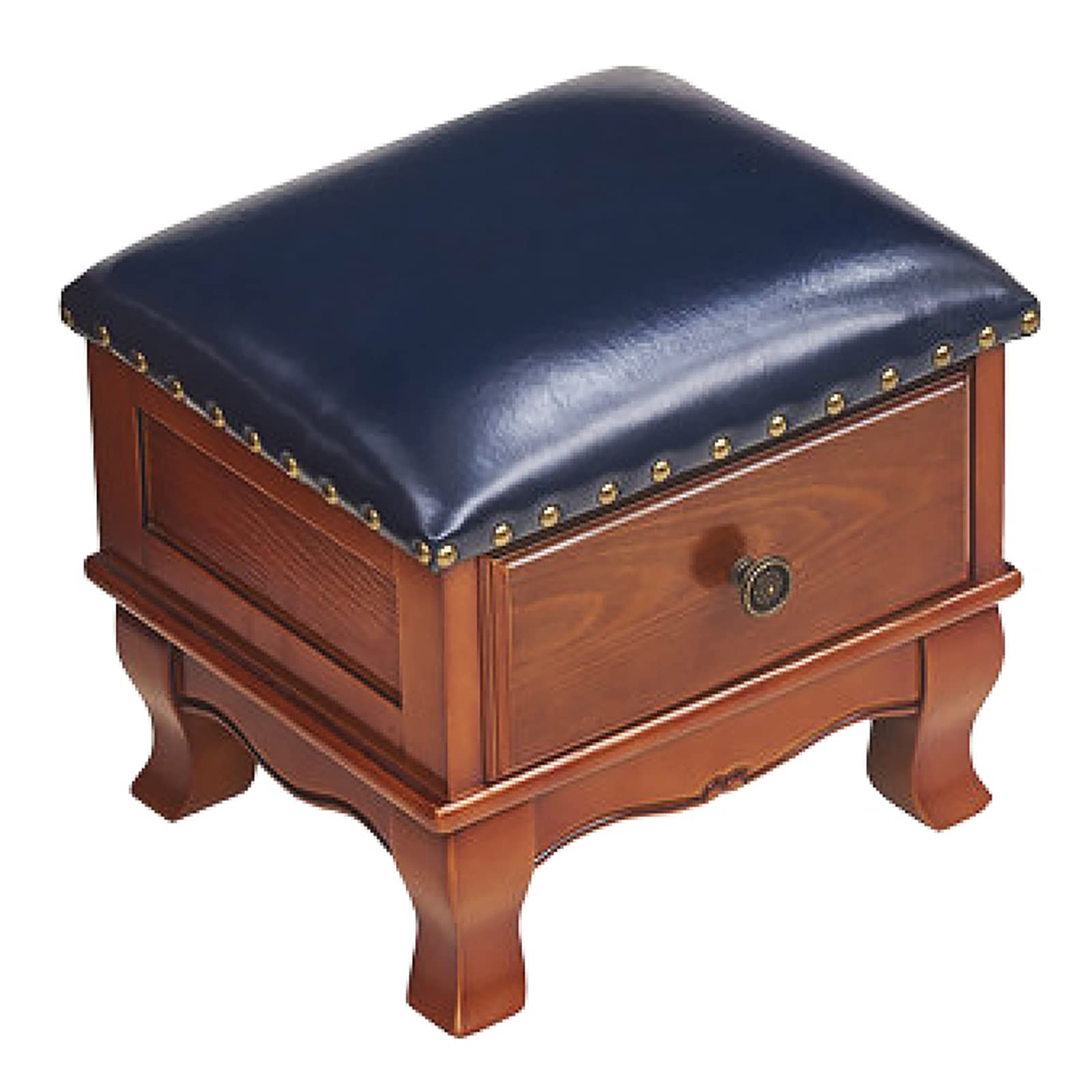 Repose-pieds de rangement en cuir et bois massif vintage avec tiroir pour salon