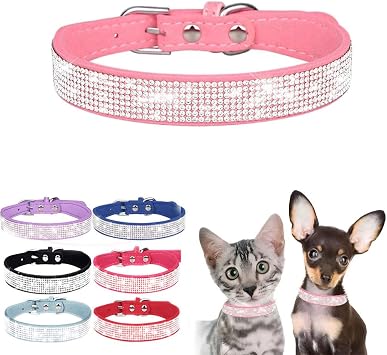 Bling Dog Collar, Rhinestone Dog Collars Cute Diamond Jewel Sparkle Fancy Leather Cat Pet Collar for XXS XSmall Small Medium Large XL XXL Puppy Girl Female, Pink M