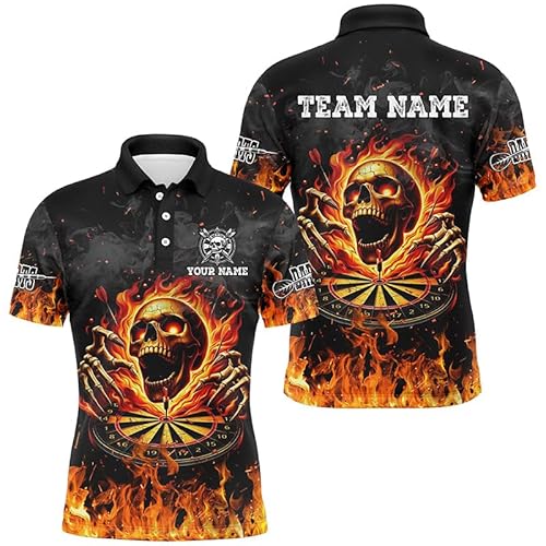 Outfitsuche 3D Fire Skull Flame Dartboard Polo & Quarter-Zip Shirts for Men & Women - Custom Darts Apparel Performance Unisex Quick-Drying Shirt T2280 Multicolour