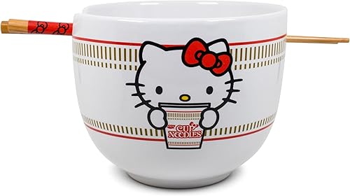 Miniatura 8 de Silver Buffalo Sanrio Hello Kitty x Nissin Cup Nissin Cup Noodles - Juego de vajilla de cerámica roja  Incluye cuenco de fideos ramen y palillos de