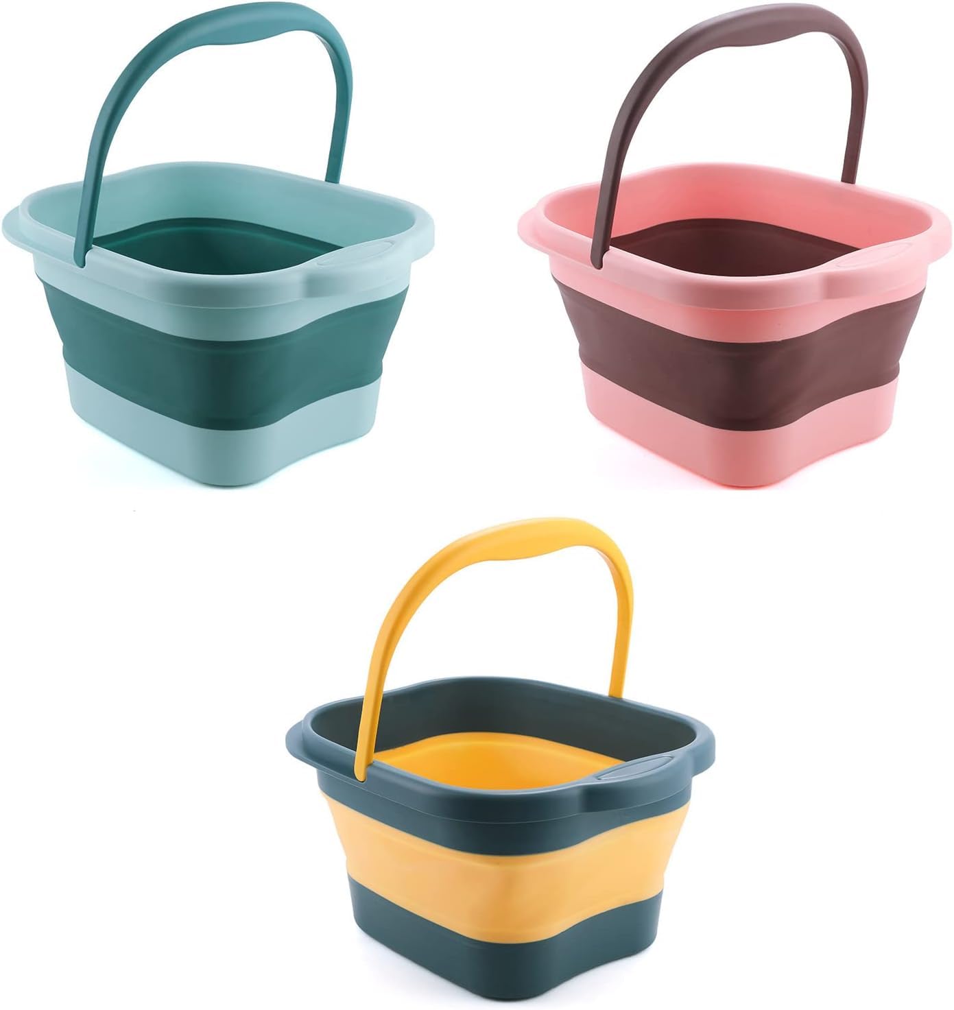 Vasca da bagno pieghevole per piedi in plastica con rulli massaggianti, vaschetta per piedi con massaggio, con manico, per pediluvio, pattumiera (3 colori)