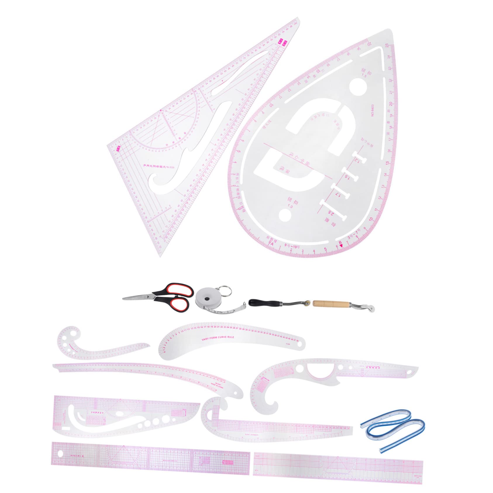 Regla de Costura Profesional 1 Juego de Sastre para Patronaje | Curva Francesa, Trazado y Dibujo de Patrones, Pvc Abs Acero, Herramientas de Medición