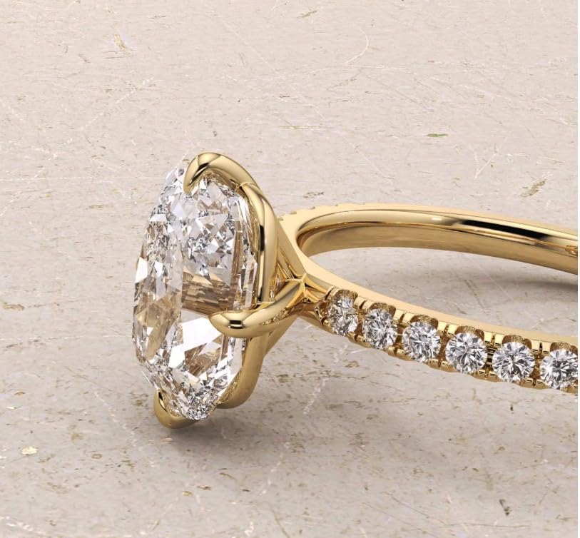 Elegant 2.5 Carat Elongated Cushion Cut Diamond Ring with Hidden Halo & Pavé Accents,14K Gold Plated,Wedding Ring For Women,Gifted For Her,Size 3-14.