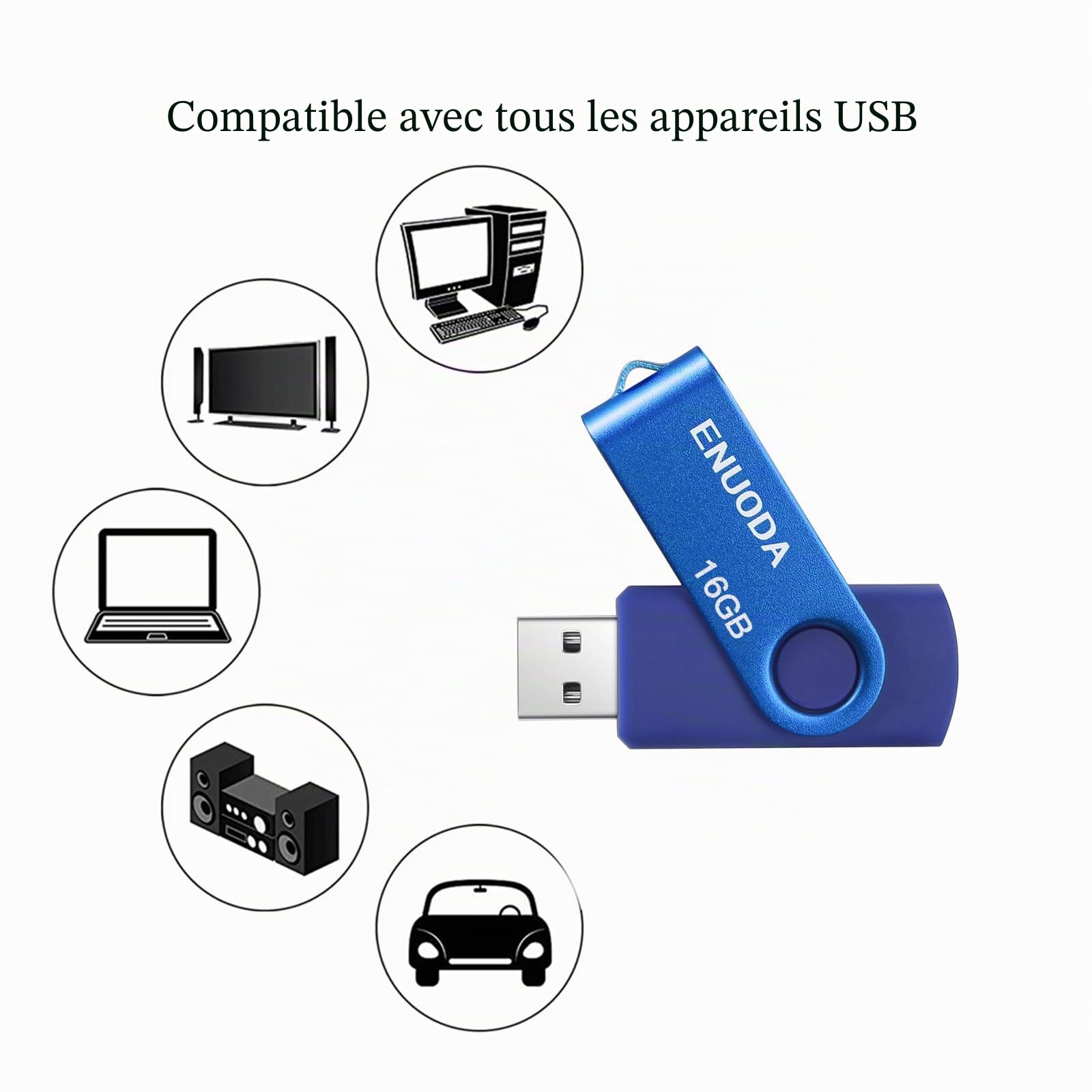 ENUODA Clé USB 16 Go Lot de 2 USB 2.0 Flash Drive avec Lumière LED Bleu Violet
