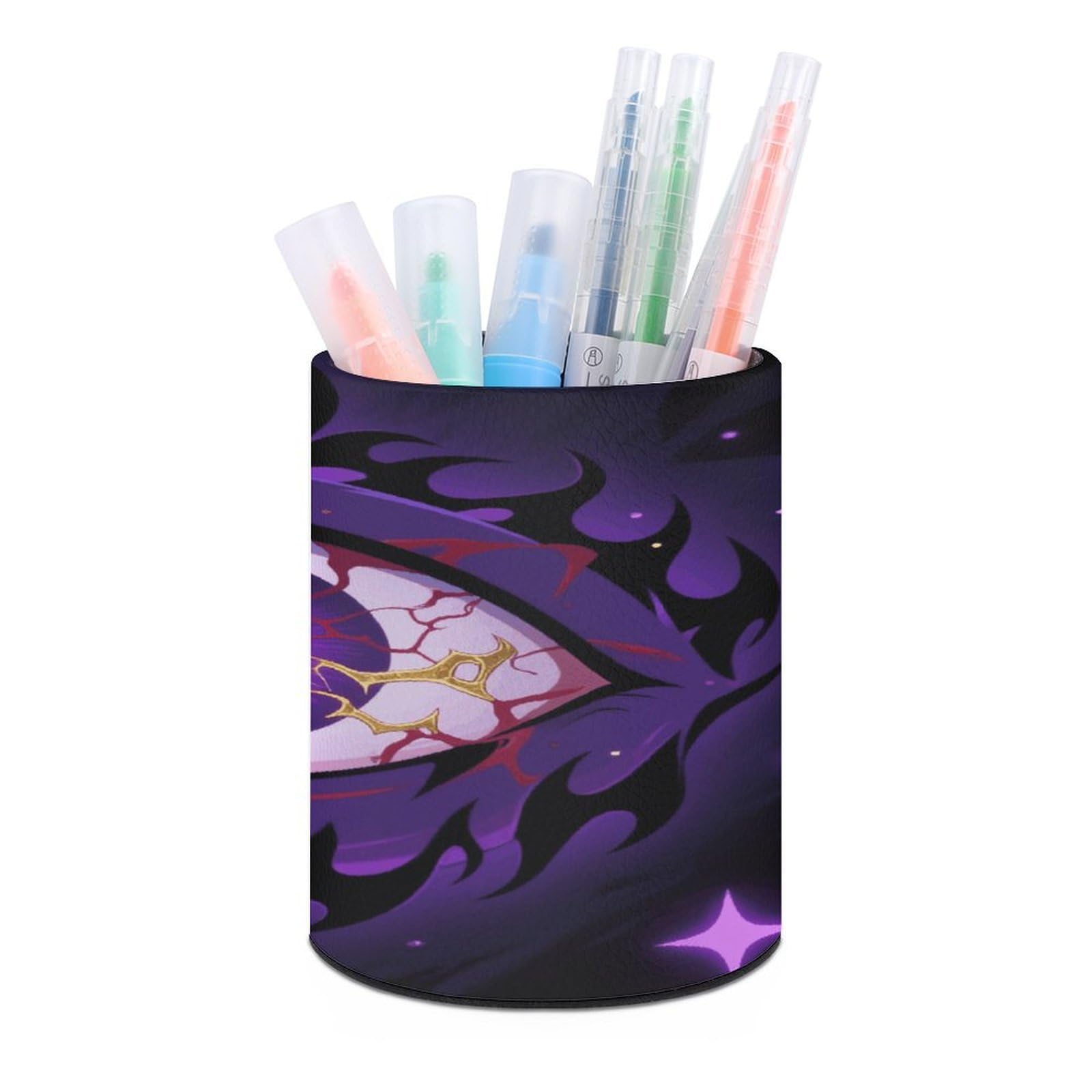 VstaDank - Round Evil Eye Pencil Holder PU Leather Desk Organizer for Desk Office Desk Decor (3.1 x 3.9