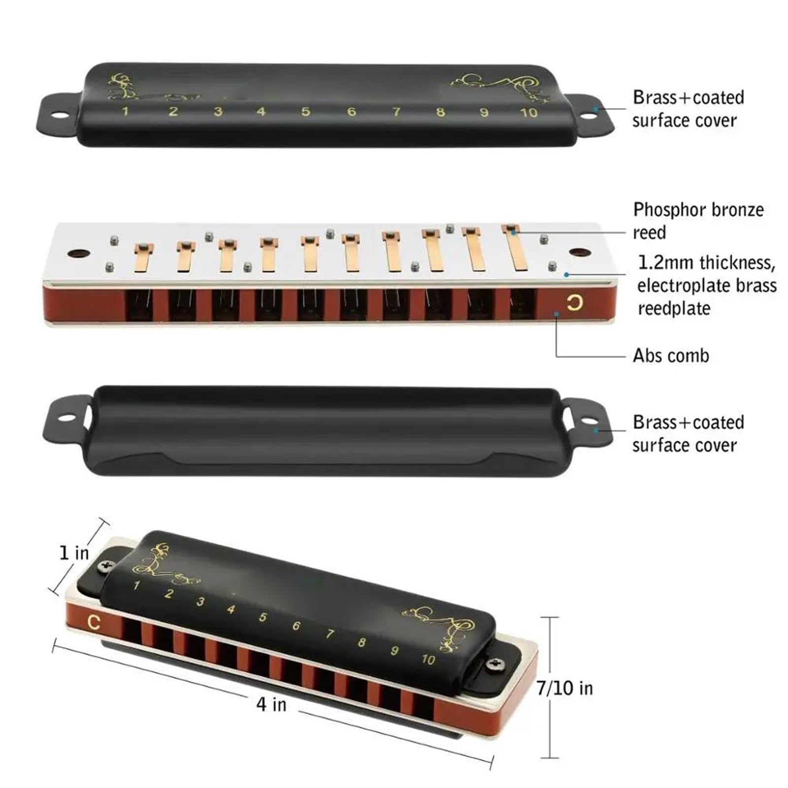 Armoniche a bocca Armonica A Bocca 10 Fori 20 Toni Diatonica Blues Armonica A Bocca Con Custodia Di Prima Qualità Per Giocatore Principiante Regalo(LF Tone)