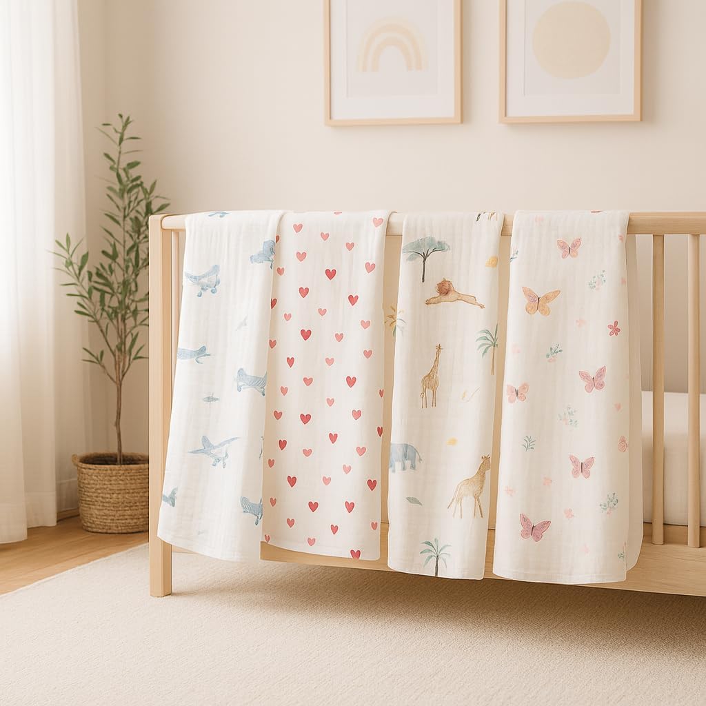 Soft 100% Cotton Swaddles for Newborns, 2- Pack - Large, Breathable Baby Blanket - Versatile, Durable Muslin Swaddle Blankets - Perfect Newborn Essentials (Safari/Green)