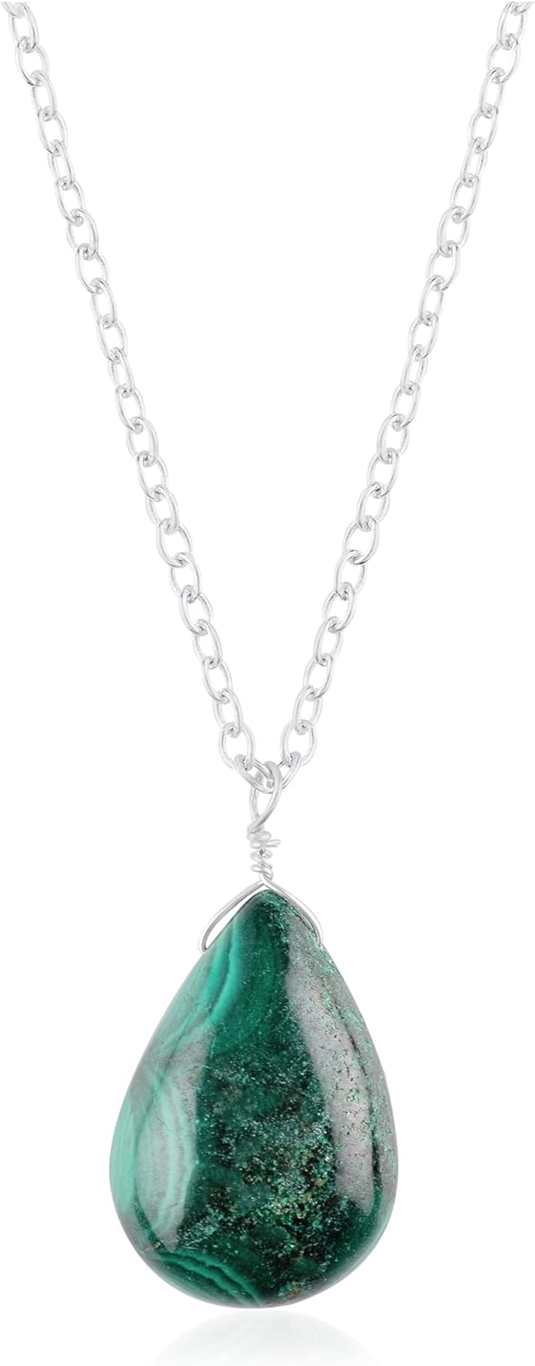 Natural Malachite Pear Pendant Necklace – Handmade Green Gemstone Pendant for Women – January Birthstone Jewelry – Boho Style Gift – 18 inch AAA+ Quality - Image 2