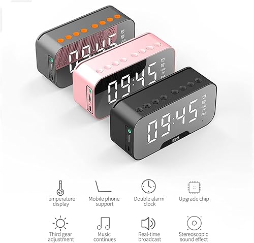 Miniatura 3 de Reloj despertador, material ABS, espejo multifunción, altavoz Bluetooth con radio FM, subwoofer inalámbrico, reproductor de música, reloj de mesa,