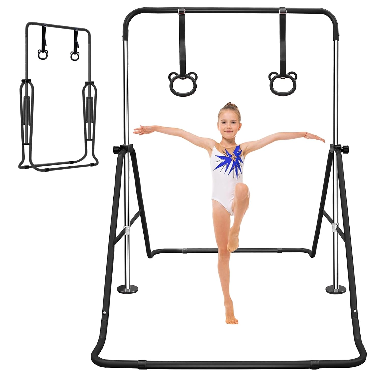 Gymnastics Bars for Kids with Rings, Junior Kip Training Bars Equipment for Home, Folding Height Adjustable Horizontal Bars 3 Gymnastics Bars for Kids with Rings, Junior Kip Training Bars Equipment for Home, Folding Height Adjustable Horizontal Bars