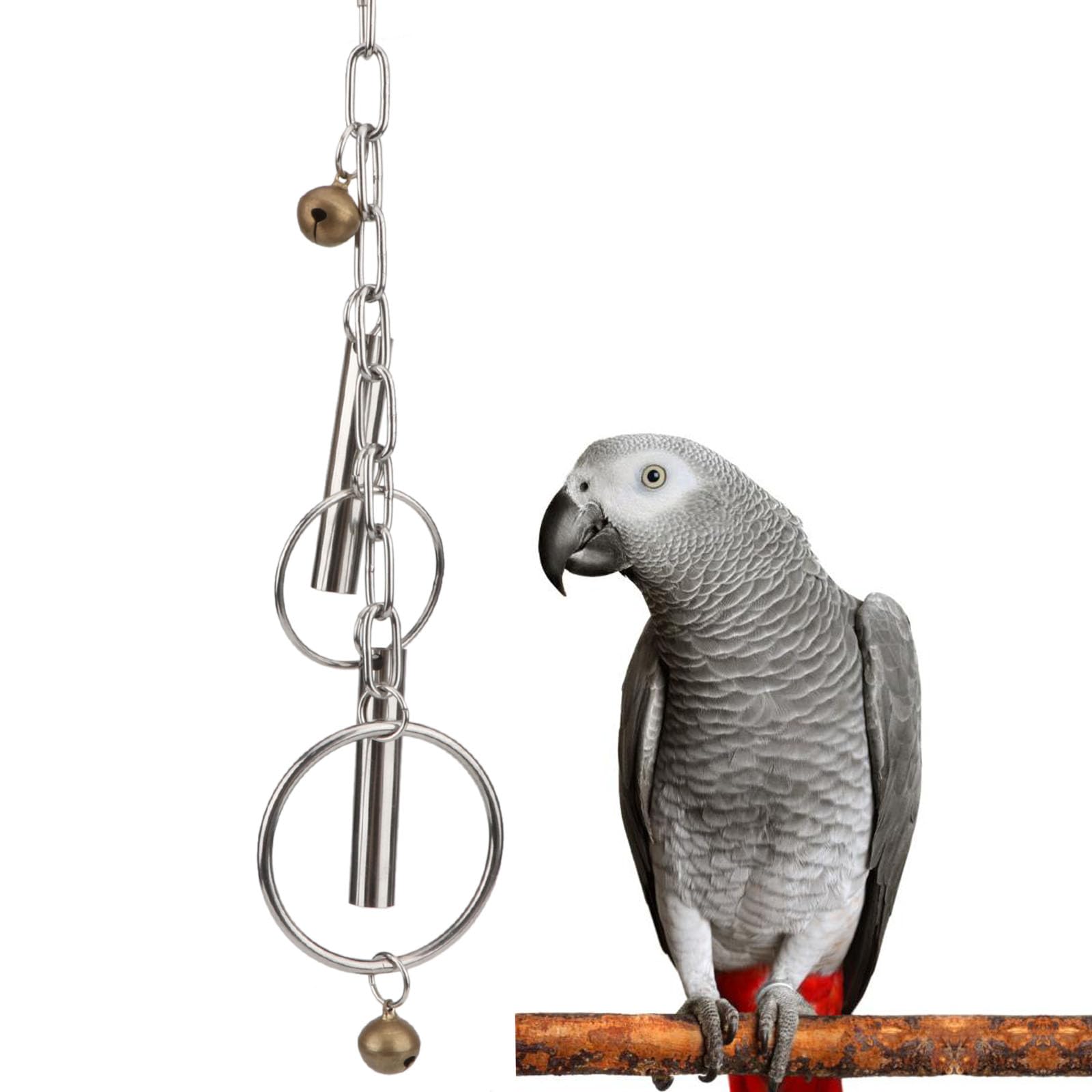Hypeety Stainless Steel Bird Bell Toys Heavy Duty Hanging Spoons Rings Safe Metal Cage Hanging Bells Toy for Cockatoos Macaws African Grey Large Parrots and Birds (Bells+Rings)