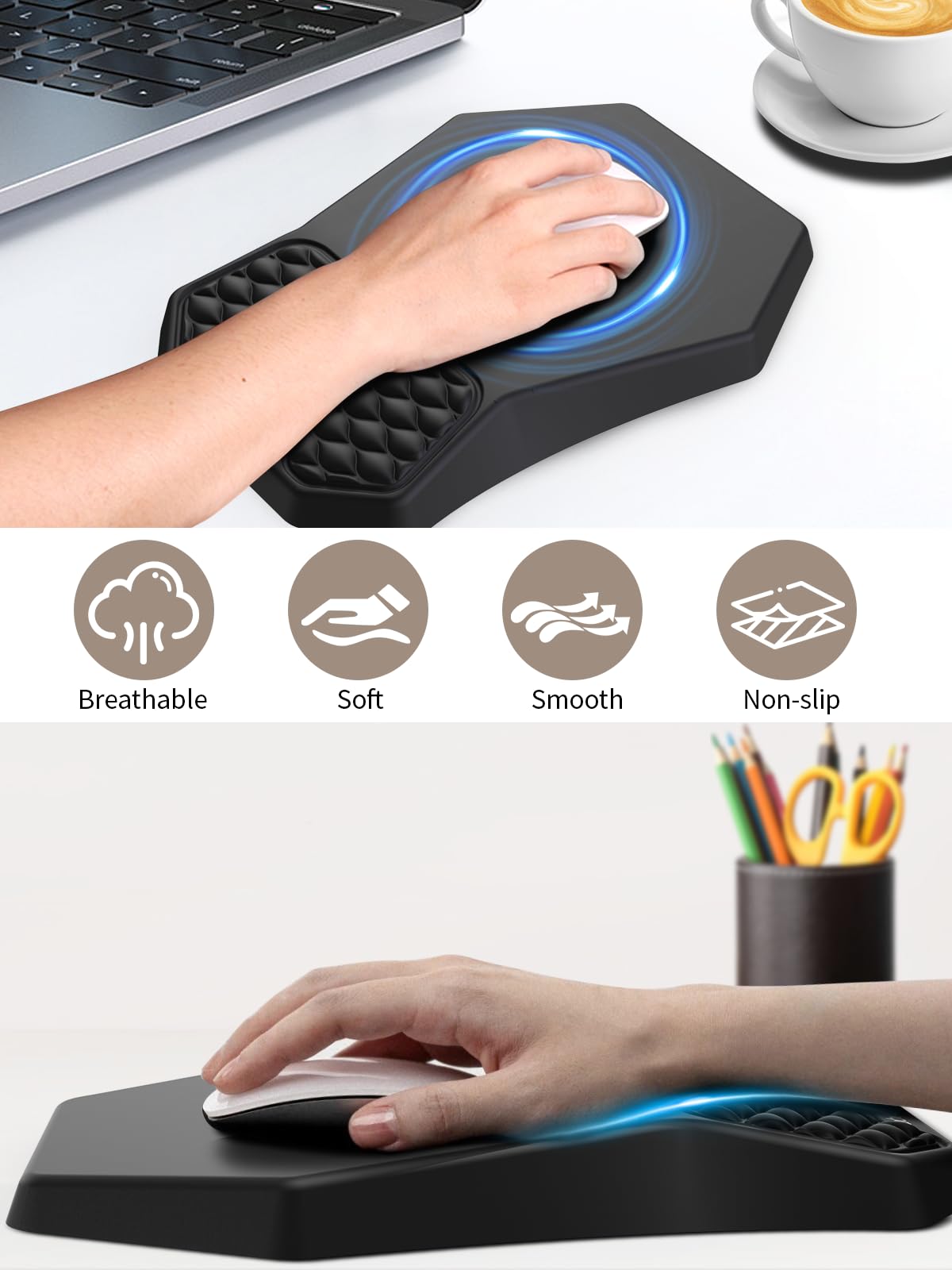 Supporto ergonomico 3 in 1 per tastiera con poggiapolsi e tappetino per mouse, comodo supporto per tastiera, morbido tappetino per mouse con design massaggiante, memory foam e base antiscivolo in PU