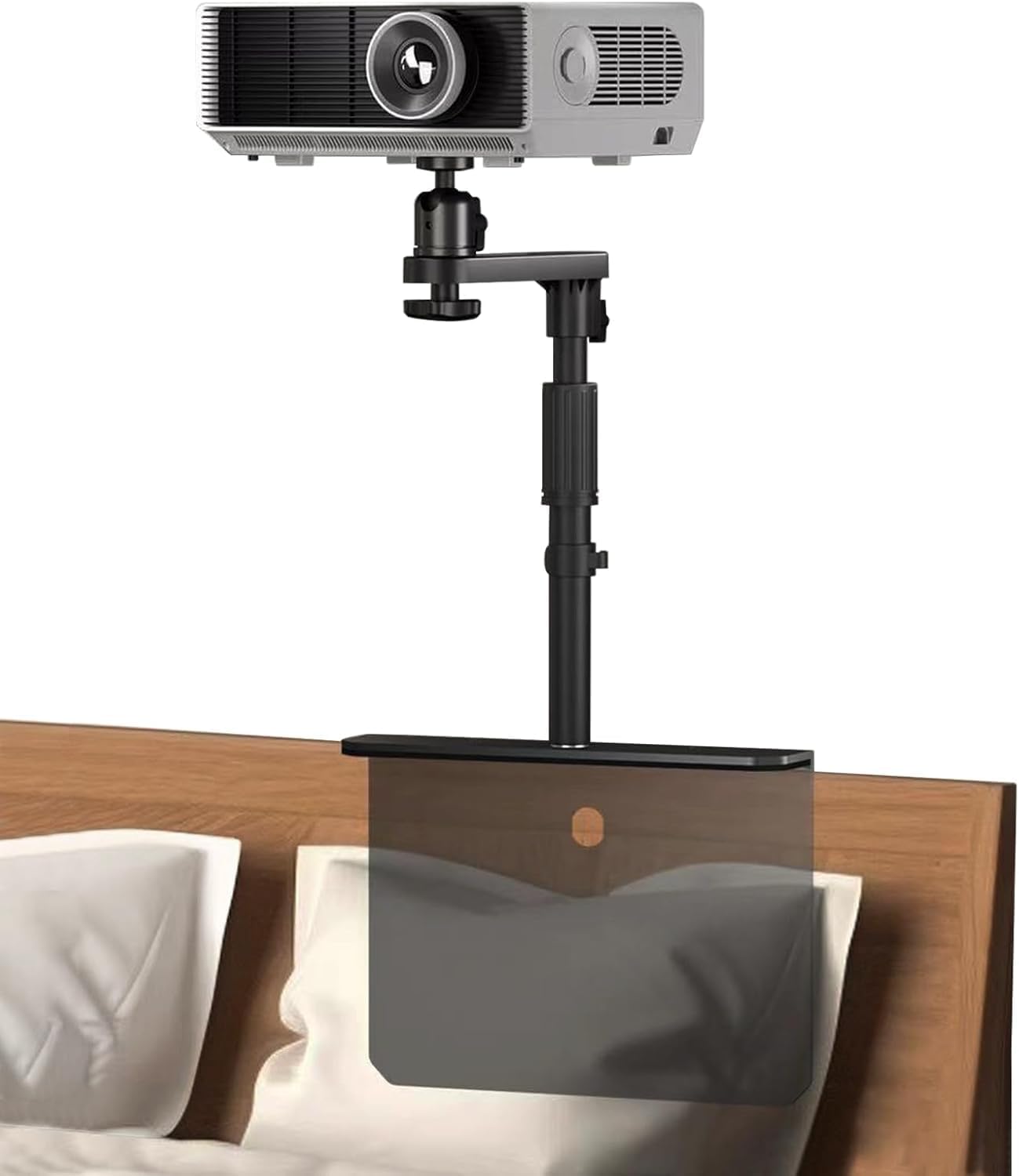 Bed Sofa Projector Stand, Height Adjustable Mount Base, 360° Rotation, Universal Bedside Projector Bracket Holder Compatible with Most Projectors with Cable Ties