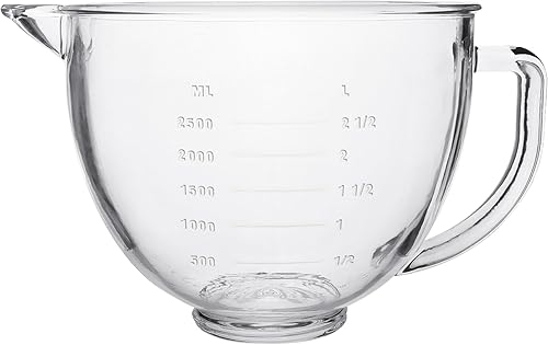 Miniatura 1 de Tazón de mezcla de vidrio de 5 cuartos de galón, cuenco de mezcla para KitchenAid de 4.5 y 5 cuartos de galón, mezclador de pie de 5 cuartos para